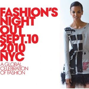 Gray and Black long sleeve Fashion's Night Out t-shirt